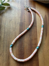 Load image into Gallery viewer, Sterling Silver Heishi Pink Conch Turquoise Bead Necklace 18 Inch