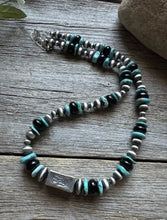 Load image into Gallery viewer, Sterling Silver Onyx Turquoise W Pearls Kokopelli Bead Necklace 18 Inch