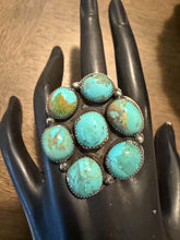 Load image into Gallery viewer, Navajo sterling silver turquoise cluster ring adjustable