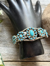 Load image into Gallery viewer, Navajo Native Sterling Silver Turquoise Cluster Cuff Bracelet Nathaniel Kirly