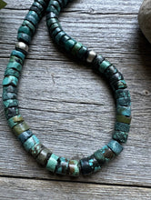 Load image into Gallery viewer, Southwestern 925 Sterling Silver Turquoise Heishi Bead Necklace. 16 inch