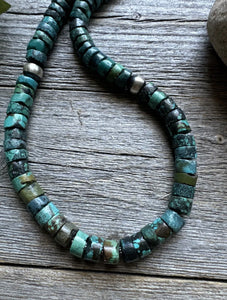 Southwestern 925 Sterling Silver Turquoise Heishi Bead Necklace. 16 inch