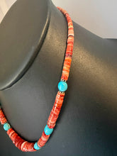 Load image into Gallery viewer, Sterling silver orange spiny oyster turquoise necklace 18 inch