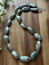 Load image into Gallery viewer, Sterling Silver Black Abalone Shell Flat Saucer Bead Necklace. 24 inch