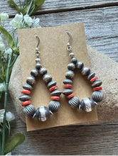Load image into Gallery viewer, Sterling Silver Red Spiny Oyster Shell W Pearls Bead Loop Earrings. 2.4 Inch