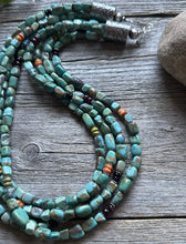 Load image into Gallery viewer, Sterling Silver Multi Strand Stone Blue Green Turquoise Bead Necklace 22 inch
