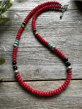 Load image into Gallery viewer, Southwestern 925 Sterling Silver Multi Stone Red Coral Bead Necklace 18 inch