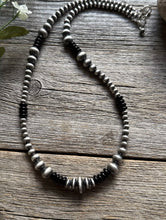 Load image into Gallery viewer, Black Onyx Multi Graduated Sterling Silver Pearls Bead Necklace 18 inch 4mm -8mm