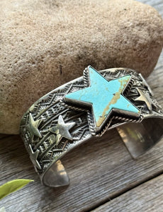 Sunshine Reeves 925 Sterling Silver Star Stamped Cuff Bracelet Native American