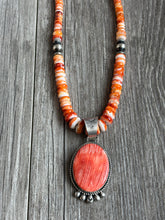 Load image into Gallery viewer, Handmade Navajo Sterling Silver and Orange Spiney Oyster Pendant with Necklace