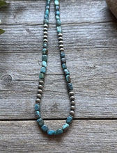 Load image into Gallery viewer, Sterling Silver Blue Green Turquoise W Pearls Bead Necklace. 18 inch