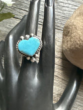Load image into Gallery viewer, Native American Sterling Silver Blue Turquoise Adjustable Heart Ring. AM