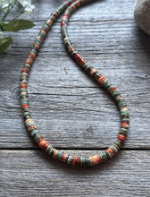 Load image into Gallery viewer, Sterling Silver Orange Spiny Oyster Green Turquoise Heishi Bead Necklace 18 inch