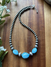 Load image into Gallery viewer, Southwestern Sterling Silver Blue Turquoise W Pearls Bead Necklace 18 inch Gift