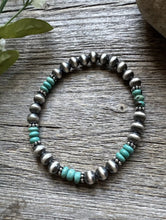 Load image into Gallery viewer, Turquoise 6mm 7 Inch Stretch Sterling Silver Pearls Bead Bracelet