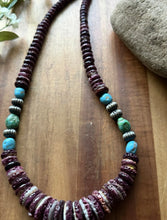 Load image into Gallery viewer, SterlingSilver Purple SpinyOyster SleepingBeauty Sonoran Turquoise Bead Necklace