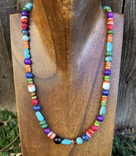 Load image into Gallery viewer, Sterling Silver Multi Color Stone Spiny Turquoise Bead Necklace. 18 inch. Gift