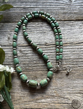 Load image into Gallery viewer, Sterling Silver Green Graduated Turquoise Nuggets Bead Necklace 21 inch