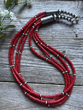 Load image into Gallery viewer, Sterling Silver Multi Strand Red Coral W Pearls Bead Necklace 22 Inch