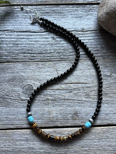 Load image into Gallery viewer, Sterling Silver Black Onyx Tigers Eye Turquoise Bead Necklace. 18 Inch Gift