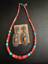 Load image into Gallery viewer, Navajo sterling silver orange spiny ring and necklace