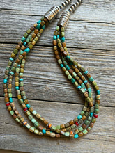 Load image into Gallery viewer, Sterling silver sourhwestern blue green turquoise multistrand necklace 24 inch