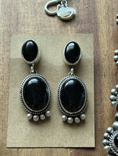 Load image into Gallery viewer, Navajo Sterling Silver Black Onyx Squash Blossom Naja Necklace Earrings Set LY