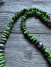 Load image into Gallery viewer, Sterling Silver Green Turquoise Nuggets Bead Necklace. 20 inch