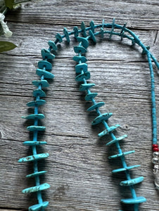 Vintage Native American Sterling Silver Blue Magnesite Bead Necklace 32 Inch