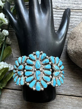 Load image into Gallery viewer, Vintage Pawn Navajo Sterling Silver Blue Turquoise Cluster Cuff Bracelet JW