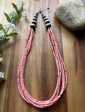 Load image into Gallery viewer, Sterling Silver Multi Strand Pink Coral Pearls Bead Necklace 22 inch Gift