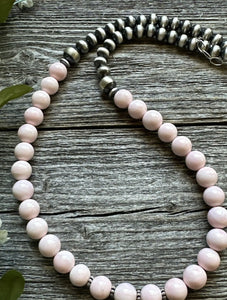 Sterling Silver 8mm Pink Conch Round Bead W Pearls Necklace. 20 inch