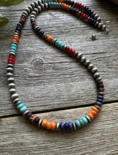 Load image into Gallery viewer, Southwestern 925 Sterling Silver Multi Stone W Pearls Bead Necklace 22 Inch Gift