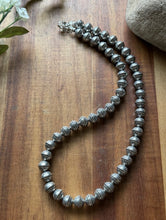 Load image into Gallery viewer, Sterling Silver 10mm Stamped Pearls Bead Necklace. 14 Inch