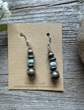 Load image into Gallery viewer, Sterling Silver Blue Larimar W Pearls Bead Drop Earrings. 2 Inch