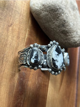 Load image into Gallery viewer, Navajo Sterling Silver White Buffalo Turquoise Cuff Bracelet J Nelson