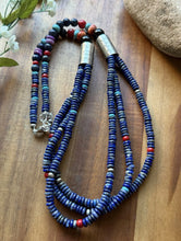 Load image into Gallery viewer, Sterling Silver Multi Strand Stone Lapis Pearls Bead Necklace 26 Inch Navajo RD