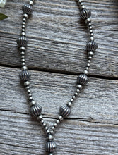 Load image into Gallery viewer, Sterling Silver Corrugated Pearls Bead Lariat Y Necklace. 14 inch