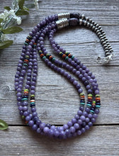 Load image into Gallery viewer, Southwestern Sterling Silver Multi Stone Purple Pearls Bead Necklace 30 Inch