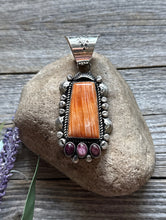 Load image into Gallery viewer, Native American Sterling Silver Orange Purple Spiny Oyster Pendant R Yazzie