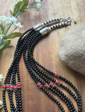 Load image into Gallery viewer, Sterling Silver Multi Strand Black Onyx Red Coral Bead Necklace. 22 Inch