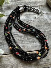 Load image into Gallery viewer, Sterling Silver Multi Strand Black Onyx Multi Stone Bead Necklace. 24 Inch