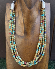 Load image into Gallery viewer, Sterling Silver Multi Strand Stone Blue Green Turquoise Nuggets Bead Necklace 24