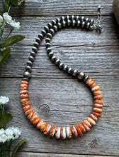 Load image into Gallery viewer, Sterling Silver Orange Spiny Oyster W Pearls Bead Necklace 18 inch