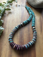 Load image into Gallery viewer, Sterling Silver Graduated Purple Spiny Oyster Turquoise Pearls Bead Necklace 18”
