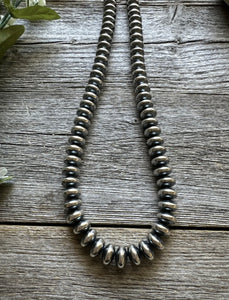 Southwestern 925 Sterling Silver 10mm Flat Saucer Pearls Bead Necklace 18 Inch