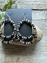 Load image into Gallery viewer, Southwestern Sterling Silver Black Onyx Pearls Double Loop Earrings 2.5 Inch