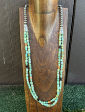 Load image into Gallery viewer, Sterling Silver Multi Strand Blue Green Turquoise Pearls Bead Necklace 30 Inch
