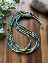 Load image into Gallery viewer, Sterling Silver Multi Strand Blue Green Turquoise Pearls Bead Necklace 26 Inch