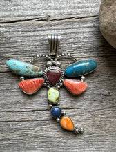 Load image into Gallery viewer, Navajo Sterling Silver Multi Stone Turquoise Dragonfly Pendant Charles Johnson